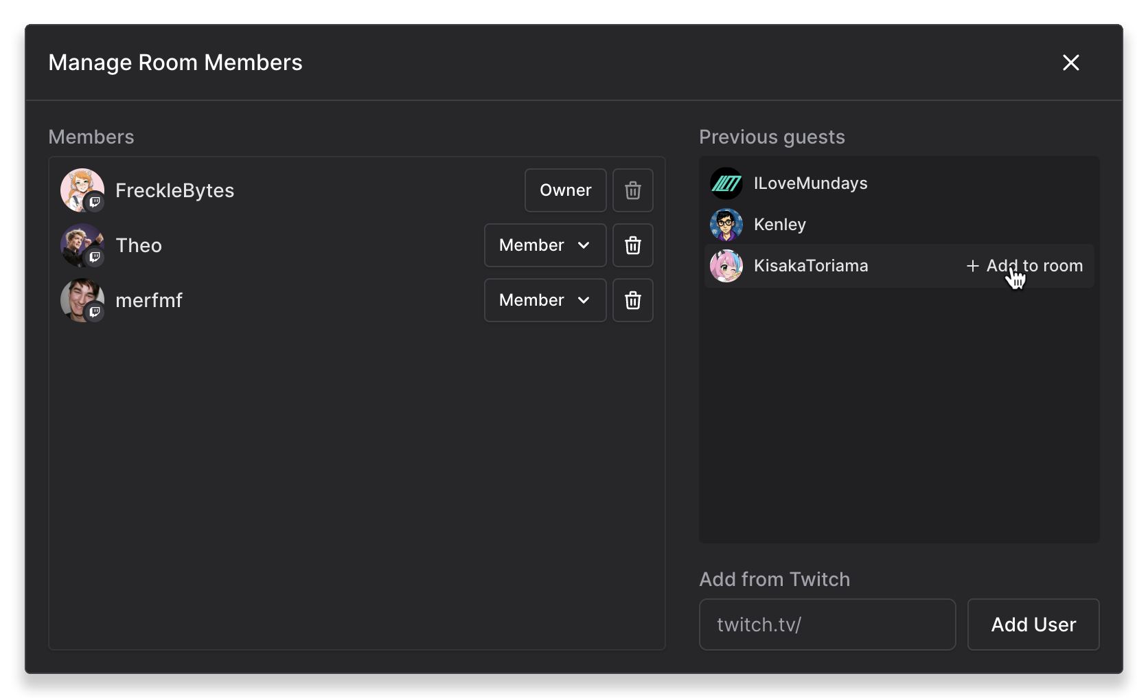 Manage Room Members Preview